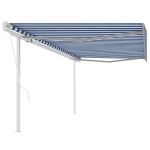 Copertină retractabilă automat, cu stâlpi, albastru&alb, 5x3 m GartenMobel Dekor