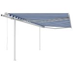 Copertină retractabilă automat, cu stâlpi, albastru&alb 4,5x3 m GartenMobel Dekor