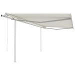 Copertină retractabilă automat, cu stâlpi, crem, 4,5x3,5 m GartenMobel Dekor