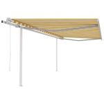 Copertină retractabilă automat, cu stâlpi, galben&alb, 4,5x3 m GartenMobel Dekor