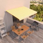 Copertină retractabilă automat, galben și alb, 400x350 cm GartenMobel Dekor