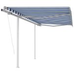Copertină retractabilă automat cu stâlpi, albastru/alb, 3x2,5 m GartenMobel Dekor