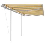 Copertină retractabilă automat cu stâlpi, galben/alb, 3x2,5 m GartenMobel Dekor