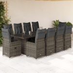 Set bistro de grădină cu perne, 11 piese, gri, poliratan GartenMobel Dekor
