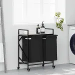 Coș de rufe 2 compartimente cu roți sonoma gri GartenMobel Dekor