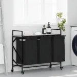 Coș de rufe 3 compartimente cu roți sonoma gri GartenMobel Dekor