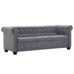 Canapea Chesterfield cu 3 locuri, catifea, 199x75x72 cm, gri GartenMobel Dekor