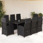 Set mobilier de grădină cu perne, 9 piese, negru, poliratan GartenMobel Dekor