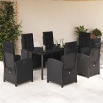Set mobilier de grădină cu perne, 7 piese, negru, poliratan GartenMobel Dekor