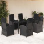 Set mobilier de grădină cu perne, 7 piese, negru, poliratan GartenMobel Dekor