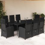 Set mobilier de grădină cu perne, 9 piese, negru, poliratan GartenMobel Dekor
