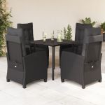 Set mobilier de grădină cu perne, 5 piese, negru, poliratan GartenMobel Dekor
