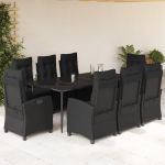 Set mobilier de grădină cu perne, 9 piese, negru, poliratan GartenMobel Dekor
