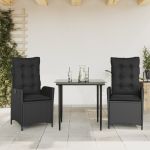 Set mobilier de grădină cu perne, 3 piese, negru, poliratan GartenMobel Dekor
