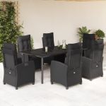 Set mobilier de grădină cu perne, 7 piese, negru, poliratan GartenMobel Dekor