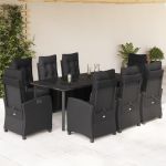 Set mobilier de grădină cu perne, 9 piese, negru, poliratan GartenMobel Dekor