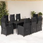Set mobilier de grădină cu perne, 9 piese, negru, poliratan GartenMobel Dekor