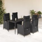 Set mobilier de grădină cu perne, 5 piese, negru, poliratan GartenMobel Dekor