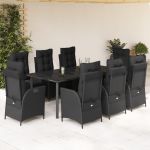 Set mobilier de grădină cu perne, 9 piese, negru, poliratan GartenMobel Dekor