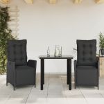 Set mobilier de grădină cu perne, 3 piese, negru, poliratan GartenMobel Dekor