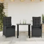 Set mobilier de grădină cu perne, 3 piese, negru, poliratan GartenMobel Dekor