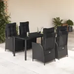 Set mobilier de grădină cu perne, 5 piese, negru, poliratan GartenMobel Dekor