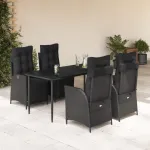 Set mobilier de grădină cu perne, 5 piese, negru, poliratan GartenMobel Dekor
