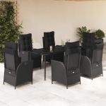 Set mobilier de grădină cu perne, 7 piese, negru, poliratan GartenMobel Dekor