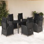 Set mobilier de grădină cu perne, 7 piese, negru, poliratan GartenMobel Dekor