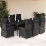 Set mobilier de grădină cu perne, 9 piese, negru, poliratan GartenMobel Dekor