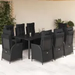 Set mobilier de grădină cu perne, 9 piese, negru, poliratan GartenMobel Dekor