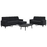 Set de canapele cu perne/rulouri, 3 piese, negru, catifea GartenMobel Dekor