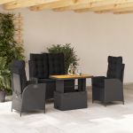 Set mobilier de grădină cu perne, 4 piese, negru, poliratan GartenMobel Dekor