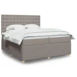 Pat box spring cu saltea, gri taupe, 200x200 cm, textil GartenMobel Dekor