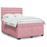 Pat box spring cu saltea, roz, 140x190 cm, catifea GartenMobel Dekor