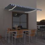 Copertină retractabilă manual cu LED, albastru/alb, 400x350 cm GartenMobel Dekor