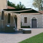 Copertină retractabilă manual cu LED, antracit, 450x300 cm GartenMobel Dekor