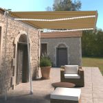 Copertină retractabilă manual cu LED, galben și alb, 300x250 cm GartenMobel Dekor