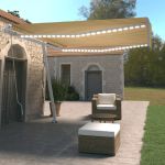 Copertină retractabilă manual cu LED, galben și alb, 400x350 cm  GartenMobel Dekor