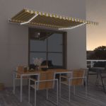 Copertină retractabilă manual cu LED, galben și alb, 400x350 cm GartenMobel Dekor