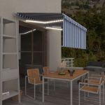 Copertină retractabilă manual cu stor&LED albastru&alb, 3x2,5 m   GartenMobel Dekor
