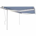 Copertină retractabilă manual, cu LED, albastru și alb 4,5x3 m GartenMobel Dekor