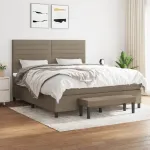 Pat box spring cu saltea, gri taupe, 160x200 cm material textil GartenMobel Dekor