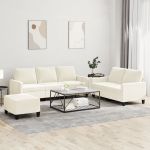 Set de canapele cu perne, 3 piese, crem, catifea GartenMobel Dekor