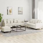 Set de canapele cu perne, 3 piese, crem, catifea GartenMobel Dekor