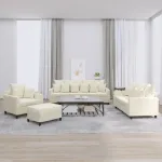 Set de canapele cu perne, 4 piese, crem, catifea GartenMobel Dekor