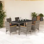 Set mobilier de grădină cu perne 7 piese gri poliratan & sticlă GartenMobel Dekor
