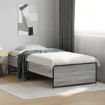 Cadru de pat, gri sonoma, 100x200 cm, lemn prelucrat și metal GartenMobel Dekor