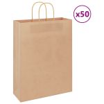 Pungi de hârtie 50 buc cu mânere maro 32x12x42 cm GartenMobel Dekor