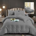 Set lenjerie de pat pentru 2 persoane XXL, Bumbac Damasc Policotton, 4 piese, Cearceaf pat 230x260, Cearceaf pilota 220x200, Fete de perne 50x70 x 2, Gri Relax KipRoom